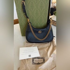 Gucci Aphrodite Black Leather Shoulder Bag with Gold Hardware